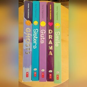 Book Lot of 5 Softcover Raina Telgemeier - Smile/Guts/Drama/Ghosts/Sisters